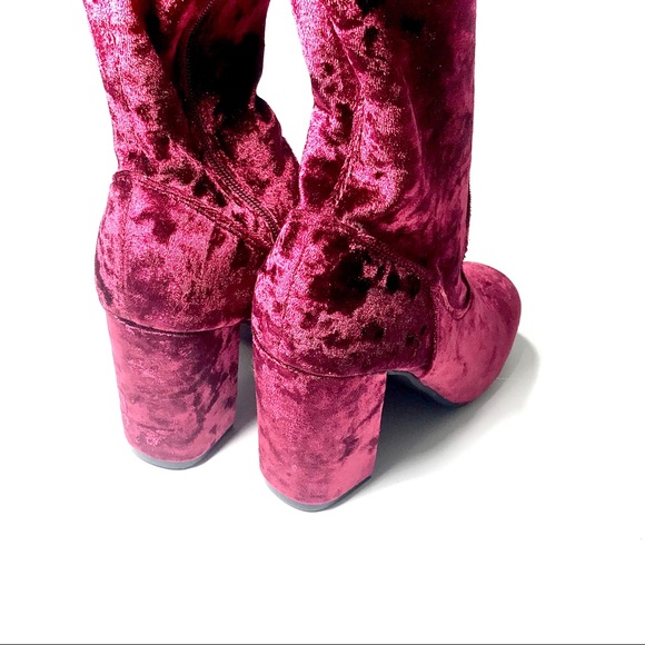 Hot red velvet over knee thigh high heeled boots - Picture 3 of 8